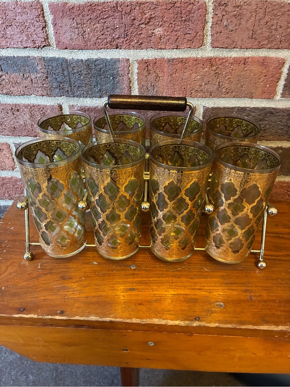 Culver Valencia 22K Mid Century High Ball Glasses with Carrier MINT